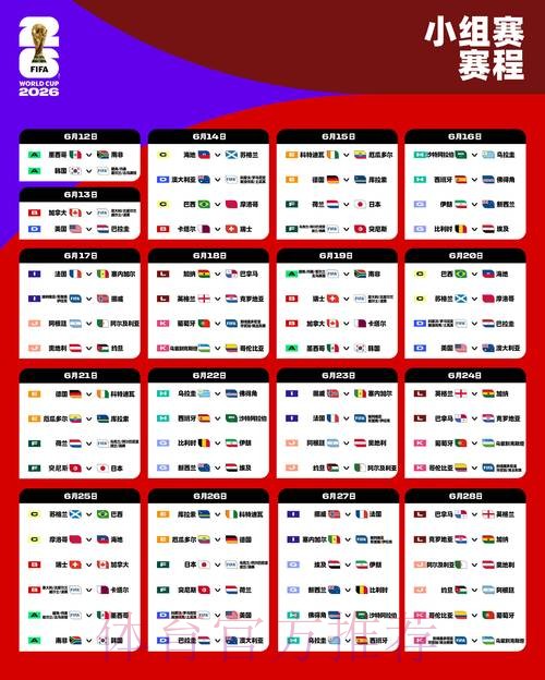 2026世界杯小组赛赛程一览完整安排直播平台